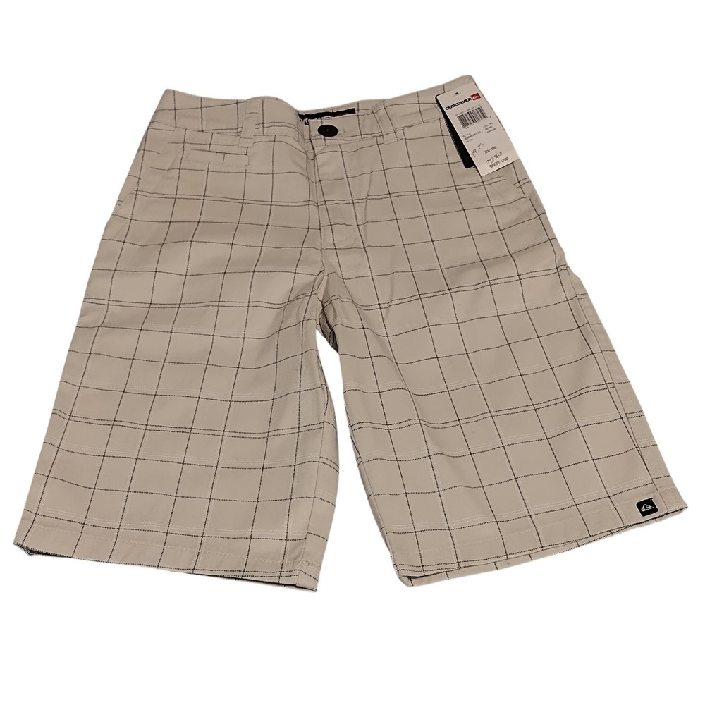 Quiksilver Plaid Shorts Boys Size 23/10 Slim White Grid Pattern AQBWS00193 NWT